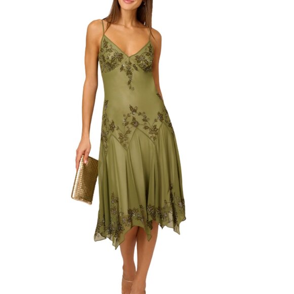 Adriana Papell Evening Blue Silk Beaded Midi Dress Gown Size 6P Vintage - Picture 8 of 8